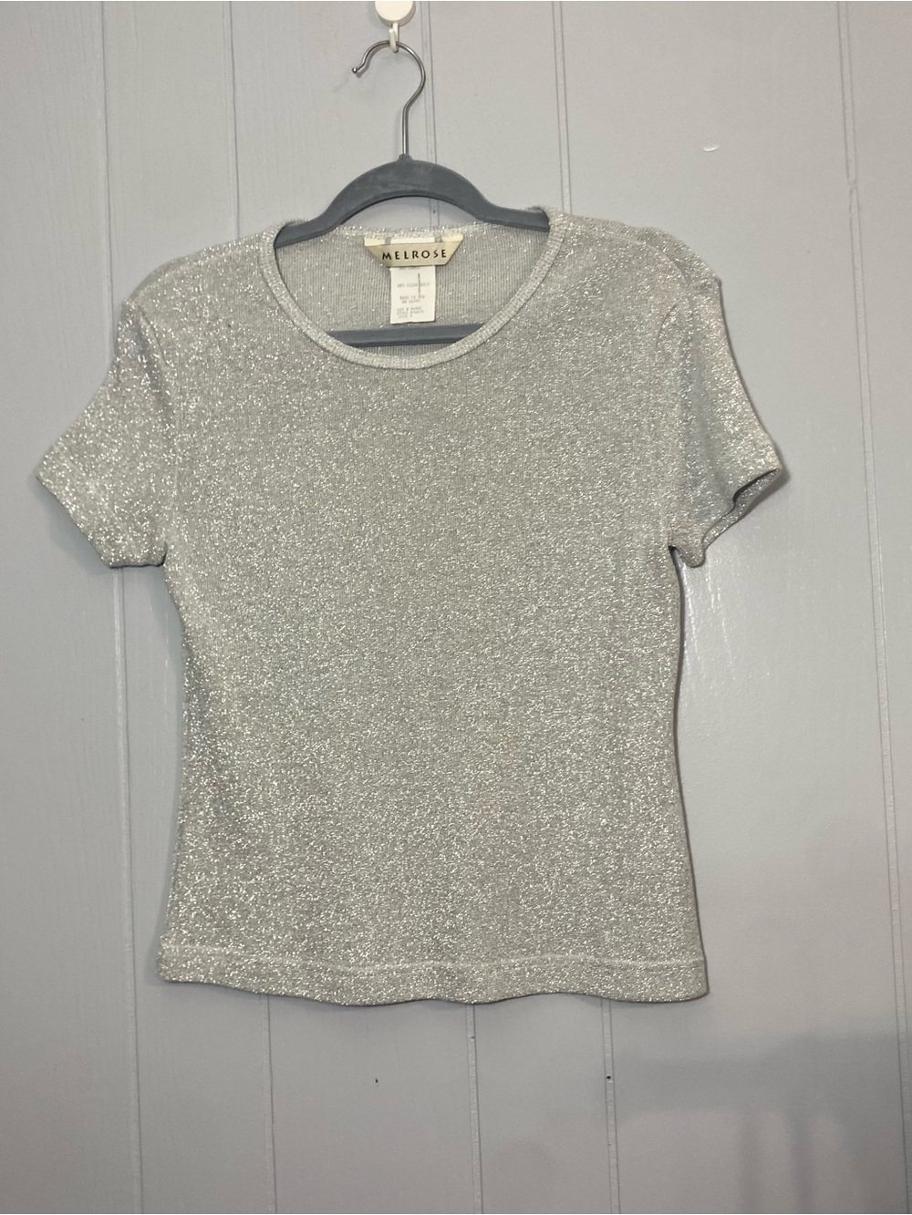 Vintage 90's Melrose Sleek Silver Glitter Short Sleeve Top